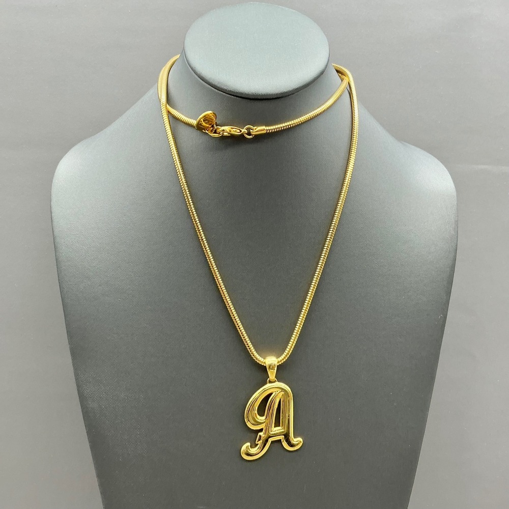 Anne Klein Initial A Pendant Necklace Women Gold Tone Vintage Script Snake Chain